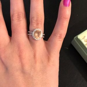 Sterling silver diamonique and morganite ring